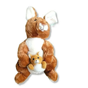 Goffa Large 21" Tall Plush Kangaroo with Baby in Pouch Brand New
